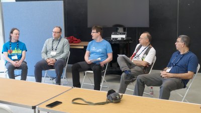 Discussion panel about preserving the legacy of origami creators at CfC. Left to right: Bodo Haag, Mitya Miller, Michał Kosmulski, Tony O’Hare and Ilan Garibi. Photograph by Wojtek Burczyk.