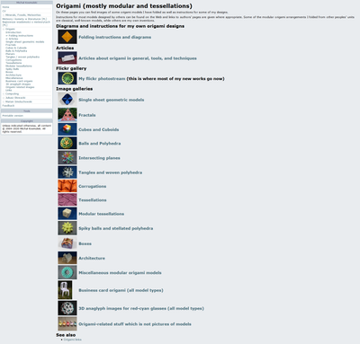 Origami section on my old homepage as it looked in January 2021 just prior to the new origami site’s opening