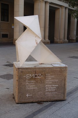 Pajarita monument advertising EMOZ in Zaragoza, Spain