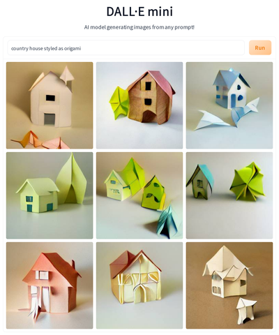 DALL-E Mini results for the prompt “country house styled as origami”