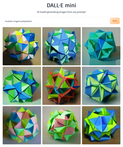 DALL-E Mini results for the prompt “modular origami polyhedron”