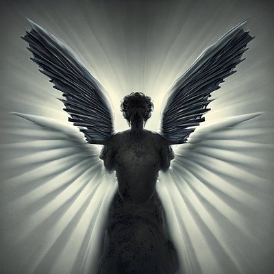 Winged figure with strong back light