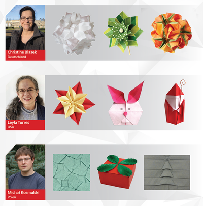 Origami Deutschland Jahrestreffen 2023 banner. Images: Christine Blasek, Leyla Torres, Michał Kosmulski, Design: blau DRUCK, Gera
