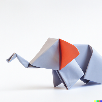 This image of an origami elephant, generated with Dall-E 2, looks pretty convincing, and it might be possible to actually design an origami elephant that looks like it