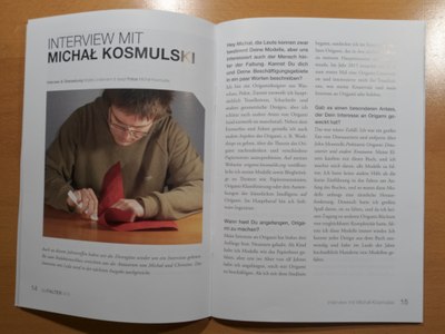First page of interview with me in Der Falter, German Origami Society's magazine