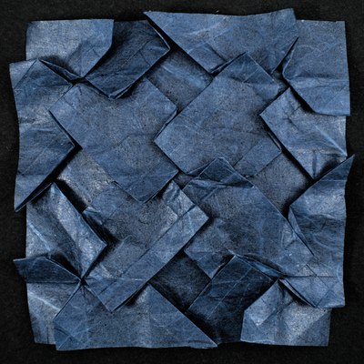 Composition of Squares II, folded from Unryu paper — back on black background
