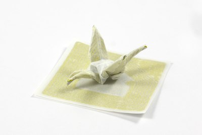 Traditional crane folded from RFID chip, side view
