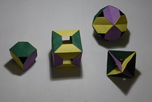 Comparison of tetrahedron, cube, and two octahedra variants folded from StEM units